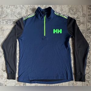 Helly Hansen HH Lifa Half Zip Top in Blue with Green Stripes Size Small